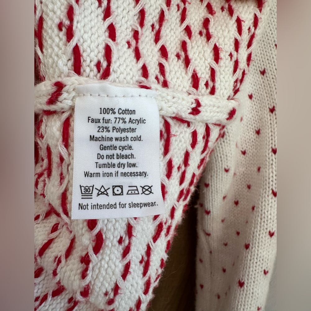 Janie and Jack knitted cotton argyle cardigan with faux fur collar - Picture 4 of 4